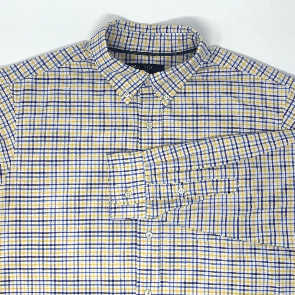 Cremieux White w/Yellow & Blue Plaid Men's Long Sleeve Cotton Shirt Size Large‎